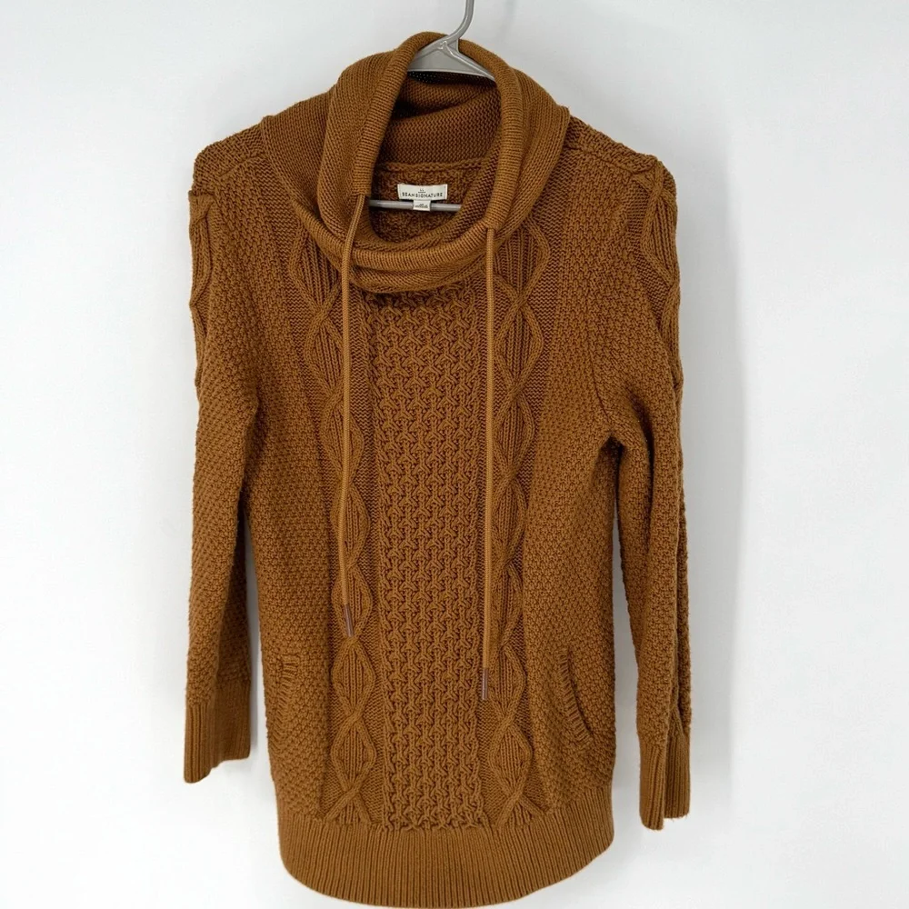 L.L. Bean signature 100% cotton cable knit Brown sweater w/pockets medium - Picture 2 of 9